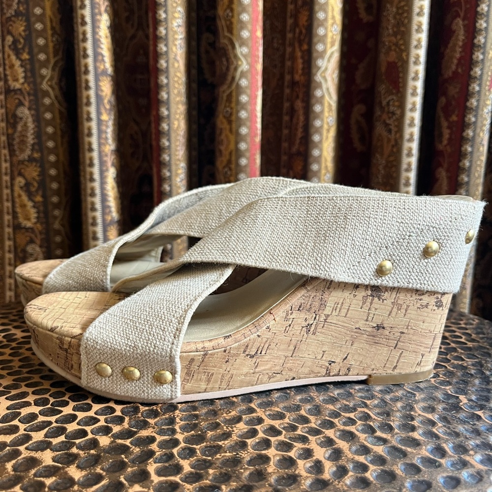 BP wedge sandal beige cork wedge size 6 1/2